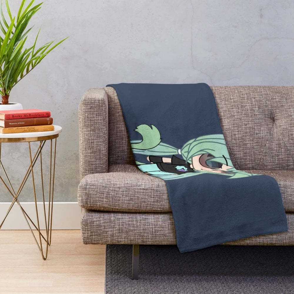 Cozy plush blanket featuring a cute chibi anime-style tomboy character