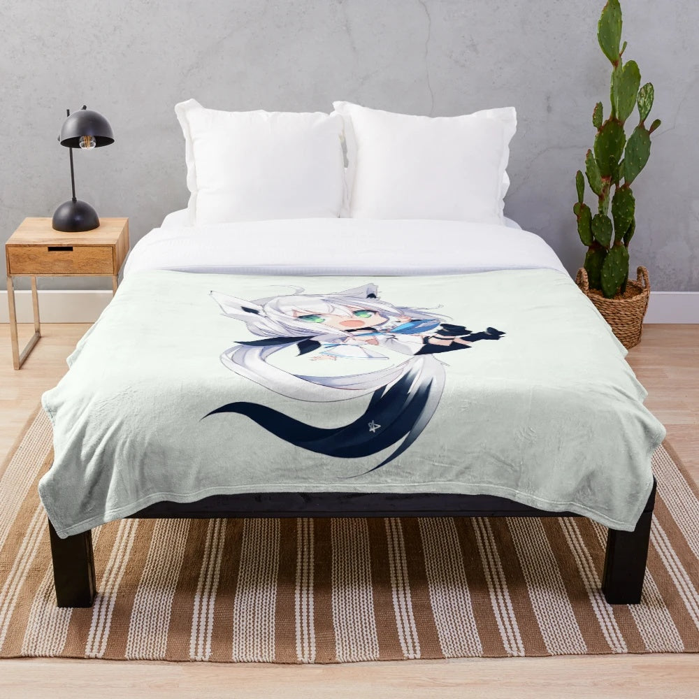 Chibi Shirakami Fubuki Hololive inspired plush blanket
