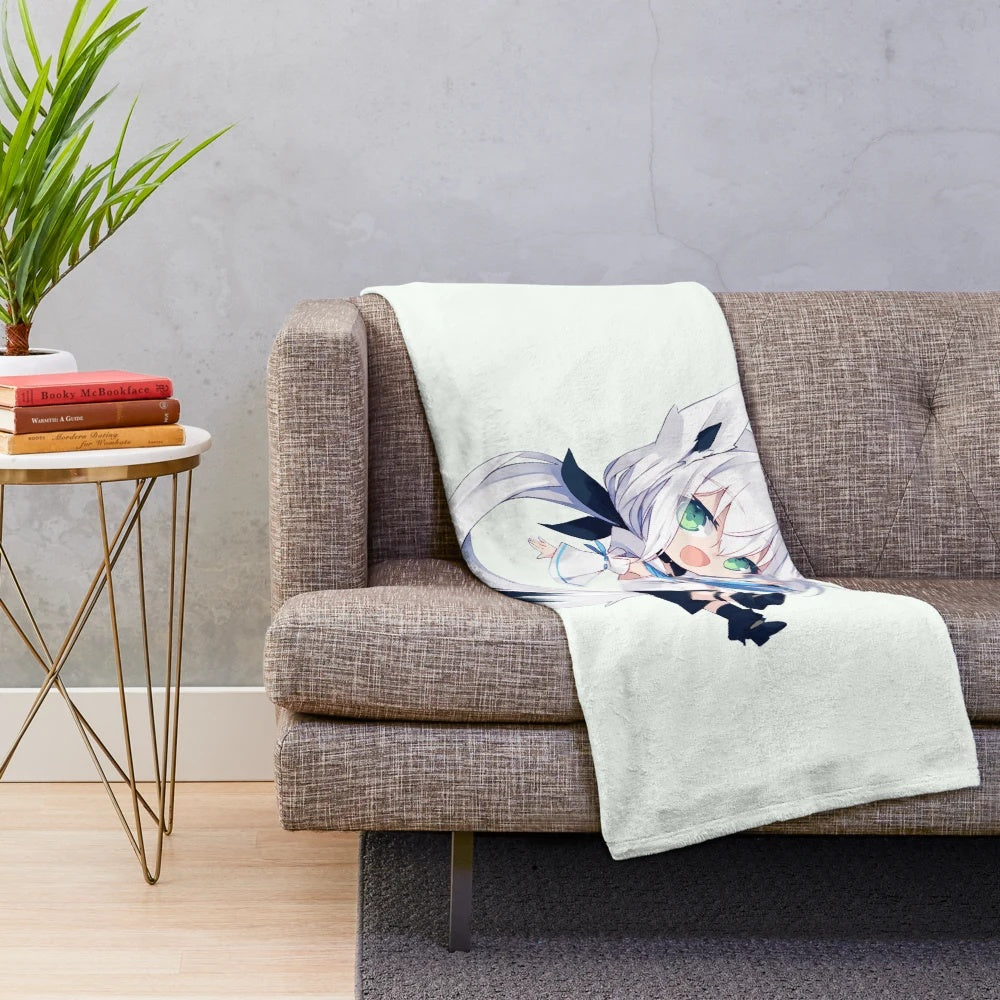 Chibi Shirakami Fubuki Hololive inspired plush blanket