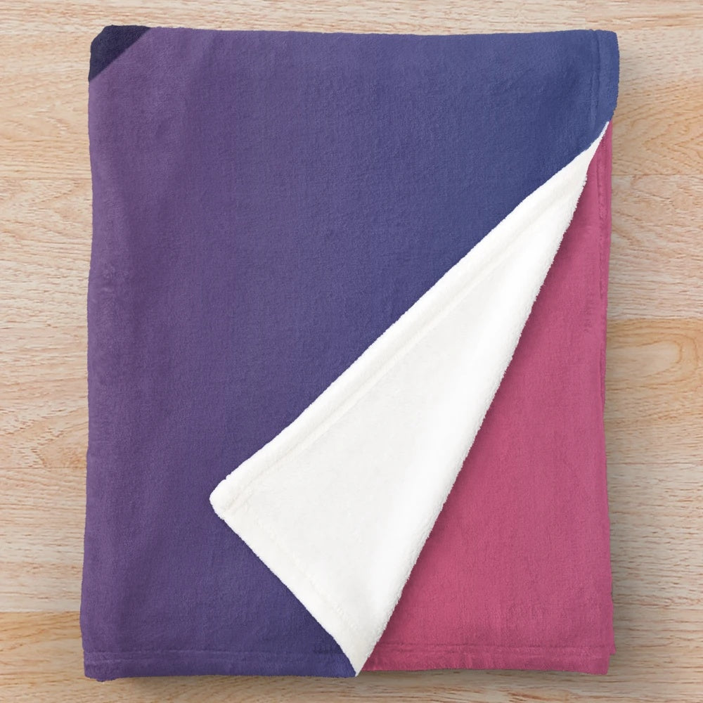 Cute plush blanket featuring an anime-inspired chibi girl design with a vibrant sunset background