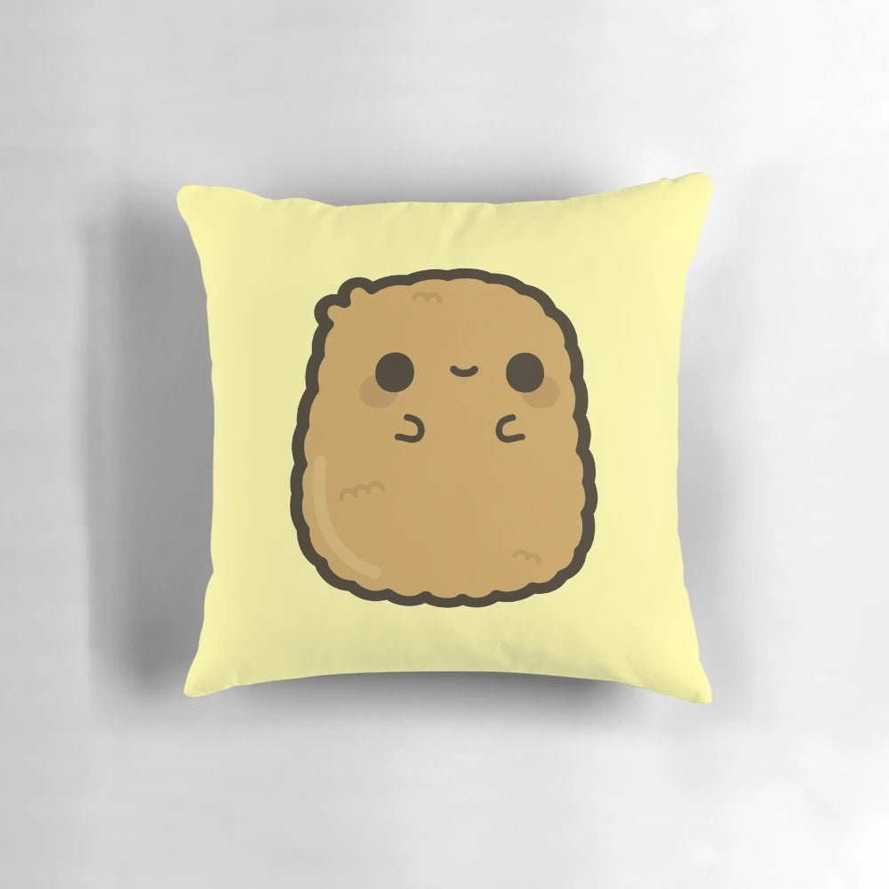 Soft and plush chicken nugget-shaped pillow in a cute, kawaii style