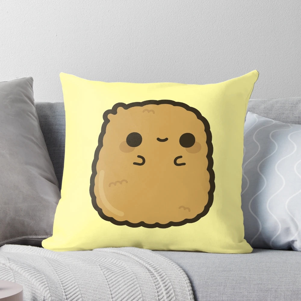 Soft and plush chicken nugget-shaped pillow in a cute, kawaii style