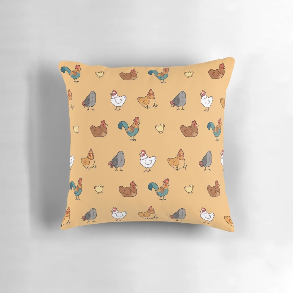Soft, plush chicken-themed pillow featuring a cute, fluffy design perfect for farmhouse and country-style home decor.