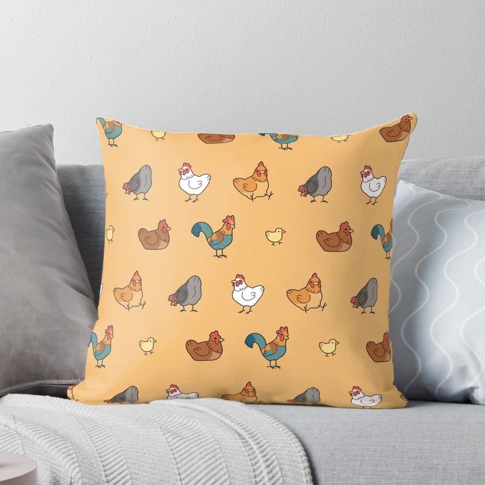 Soft, plush chicken-themed pillow featuring a cute, fluffy design perfect for farmhouse and country-style home decor.
