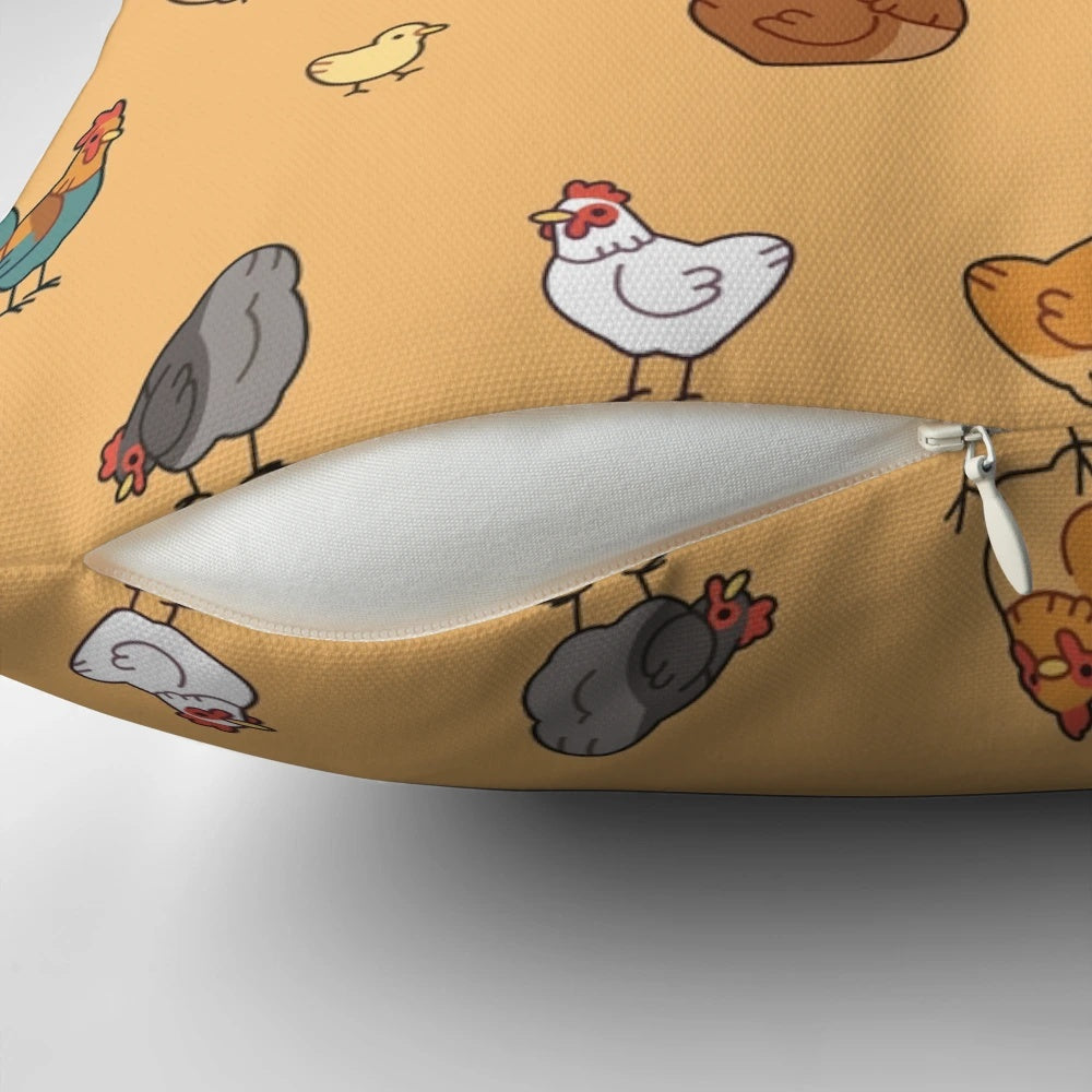 Soft, plush chicken-themed pillow featuring a cute, fluffy design perfect for farmhouse and country-style home decor.