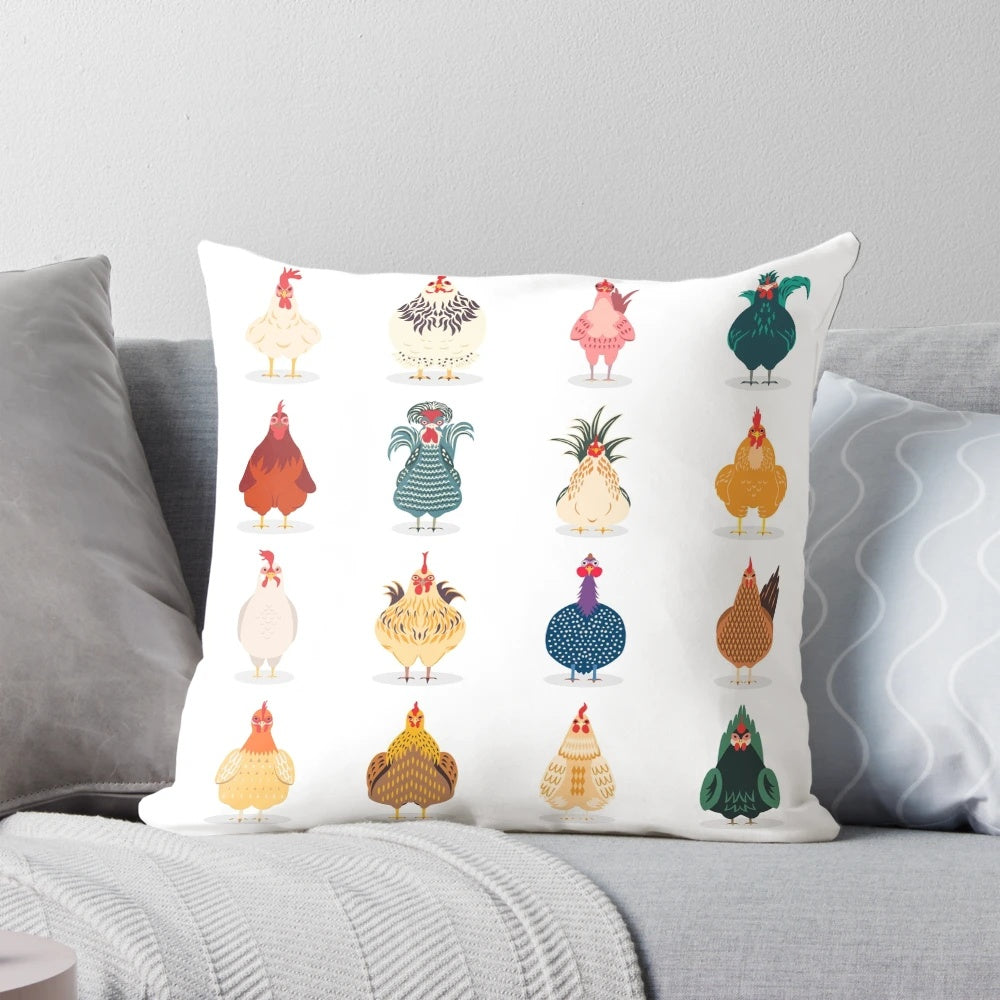 Vibrant and Colorful Chicken Shaped Throw Pillow