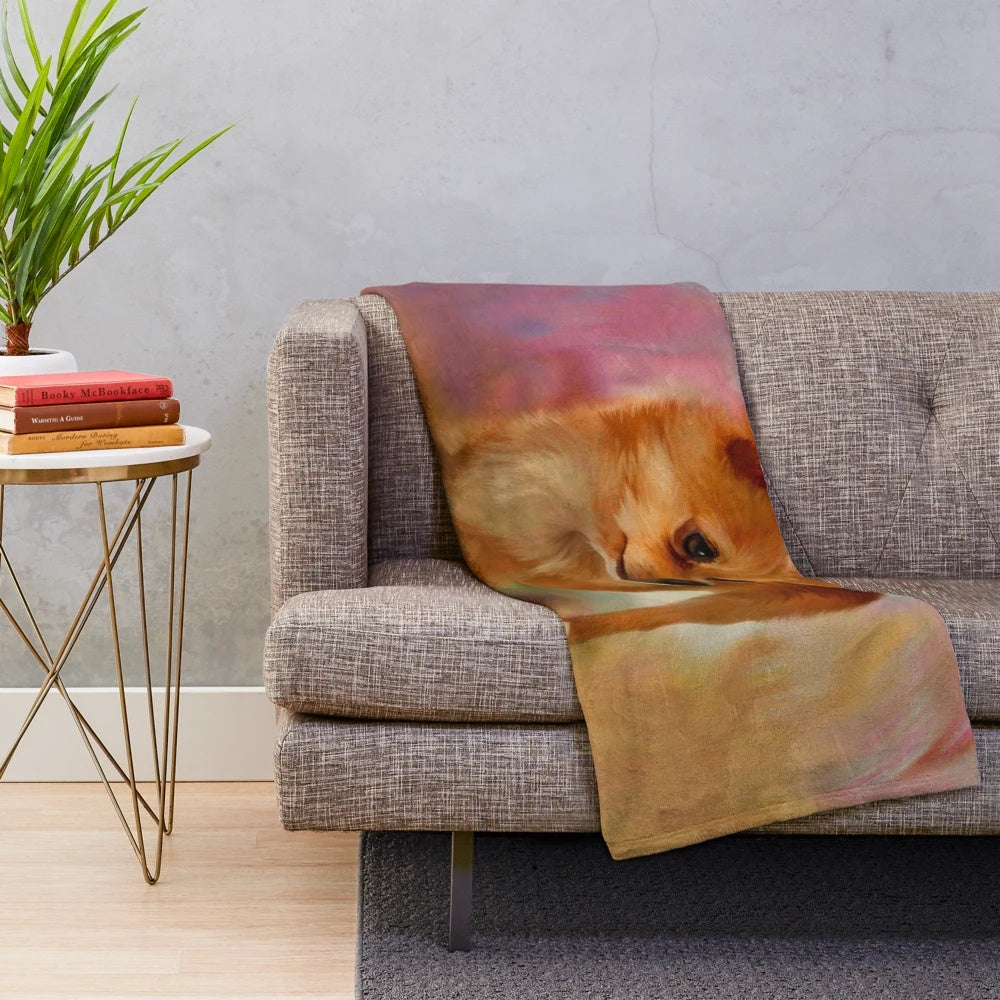 Cute chihuahua mixed media plush blanket with watercolor and pastel elements