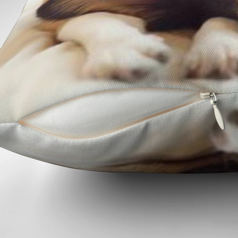 Two cute Chihuahua puppies in a photograph printed on a decorative pillow