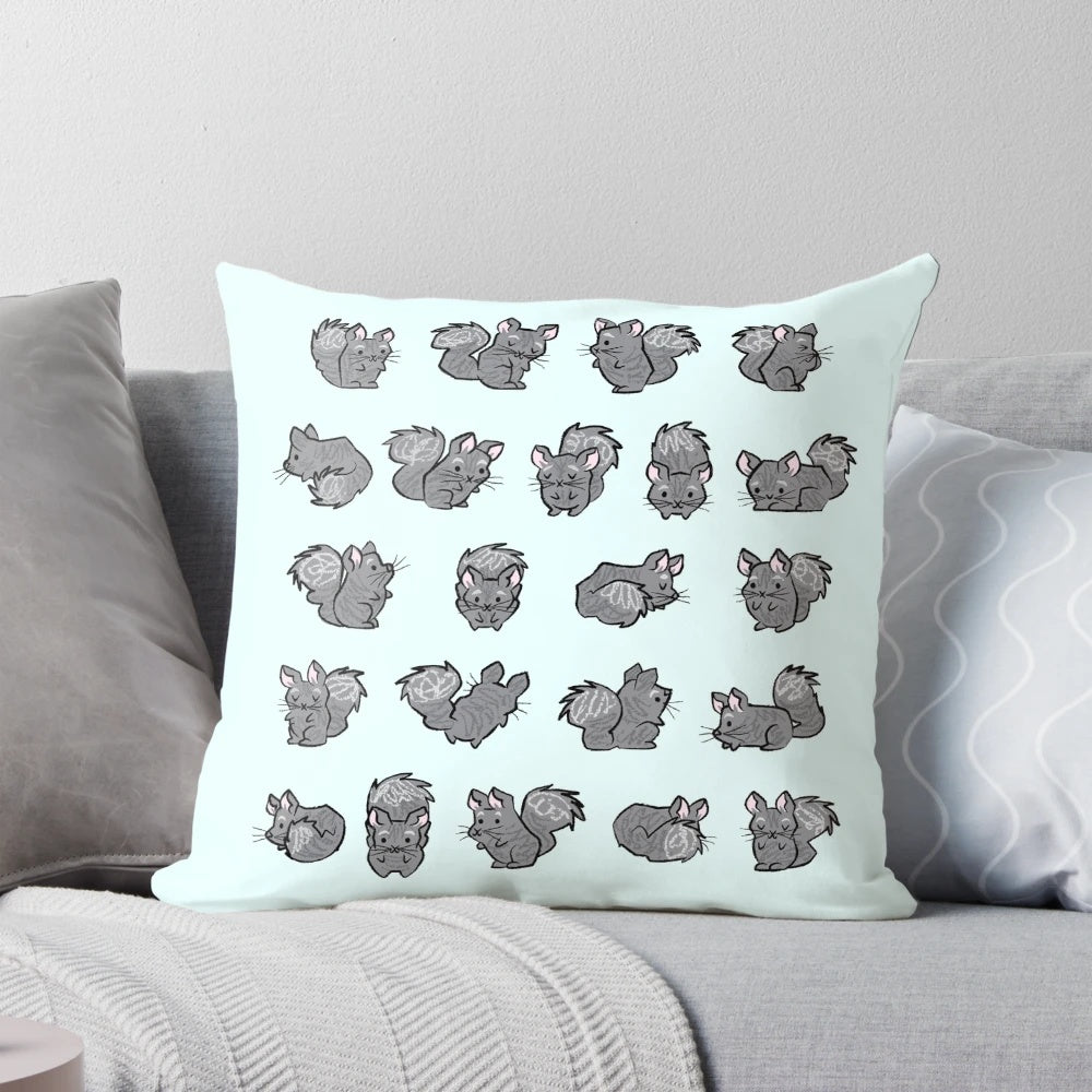 Illustration of a cute chinchilla on a plush pillow