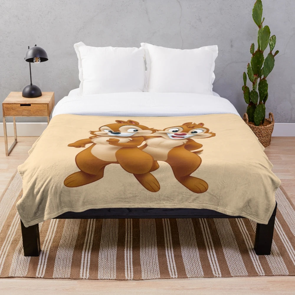 Soft and cozy plush blanket featuring Chip and Dale chipmunks, perfect for snuggling up
