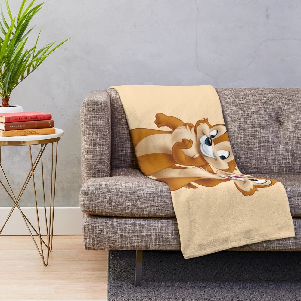 Soft and cozy plush blanket featuring Chip and Dale chipmunks, perfect for snuggling up