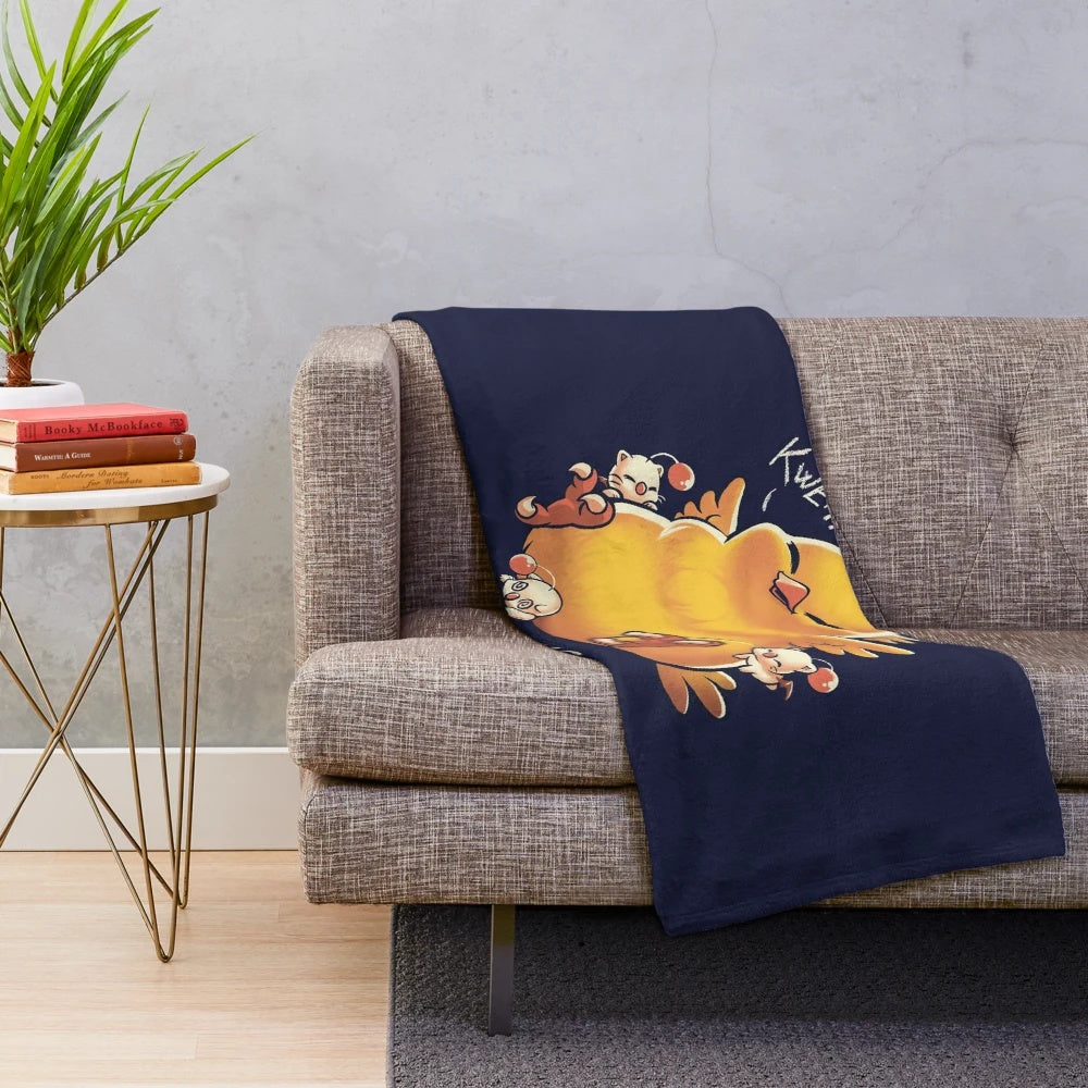 Chocobo plush blanket with a funny, chubby design inspired by the iconic Final Fantasy summon creature
