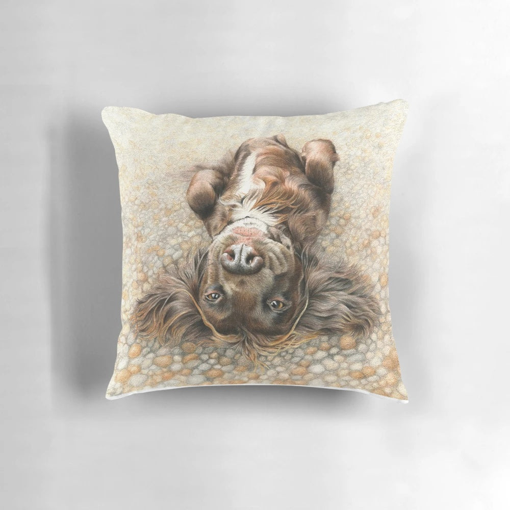 Soft, plush pillow featuring a chocolate-colored cocker spaniel