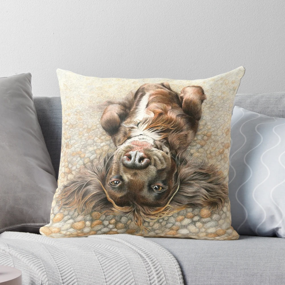 Soft, plush pillow featuring a chocolate-colored cocker spaniel