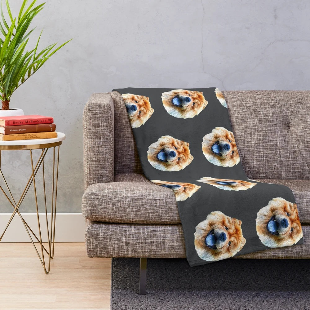 Chow Chow dog head art featured on a soft, cozy plush blanket