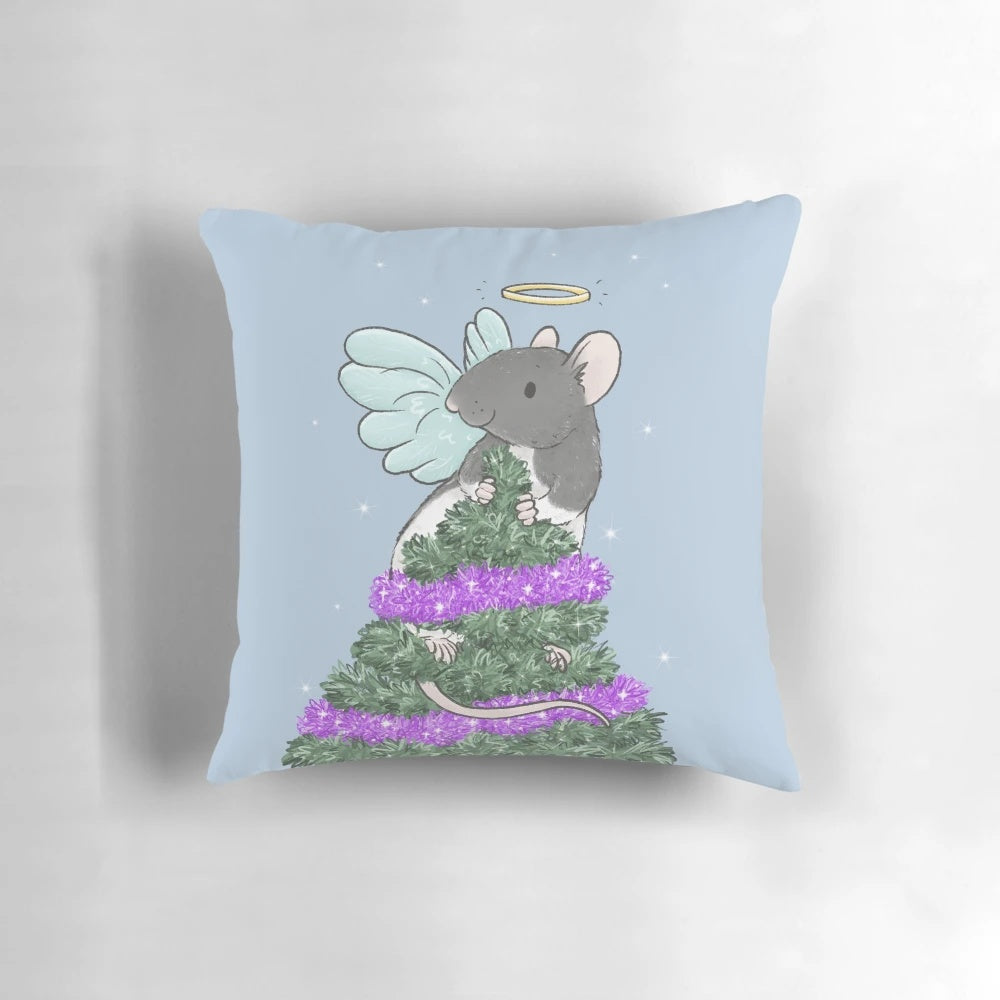 Whimsical Christmas angel rat plush pillow, perfect for pet rat owners and fans of cute rat art