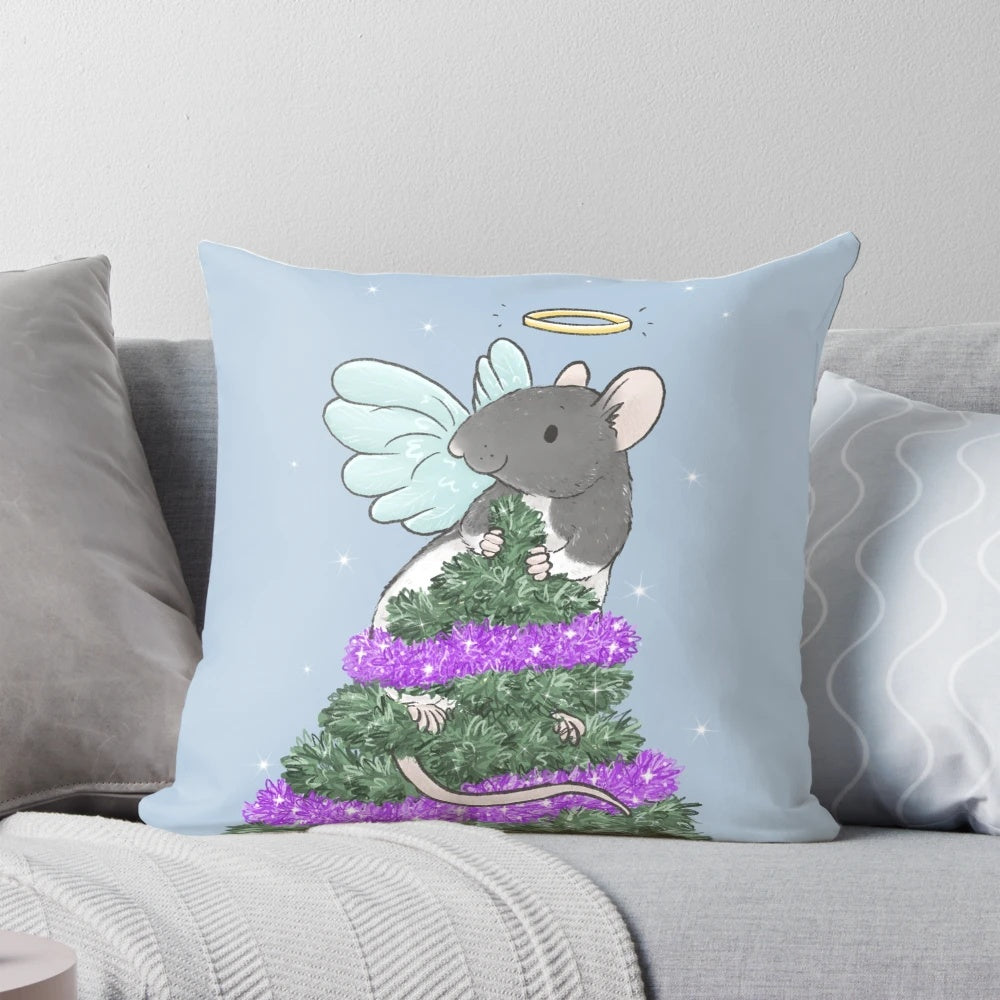 Whimsical Christmas angel rat plush pillow, perfect for pet rat owners and fans of cute rat art