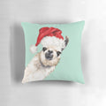 Soft, cuddly Christmas llama pillow in a cheerful green color