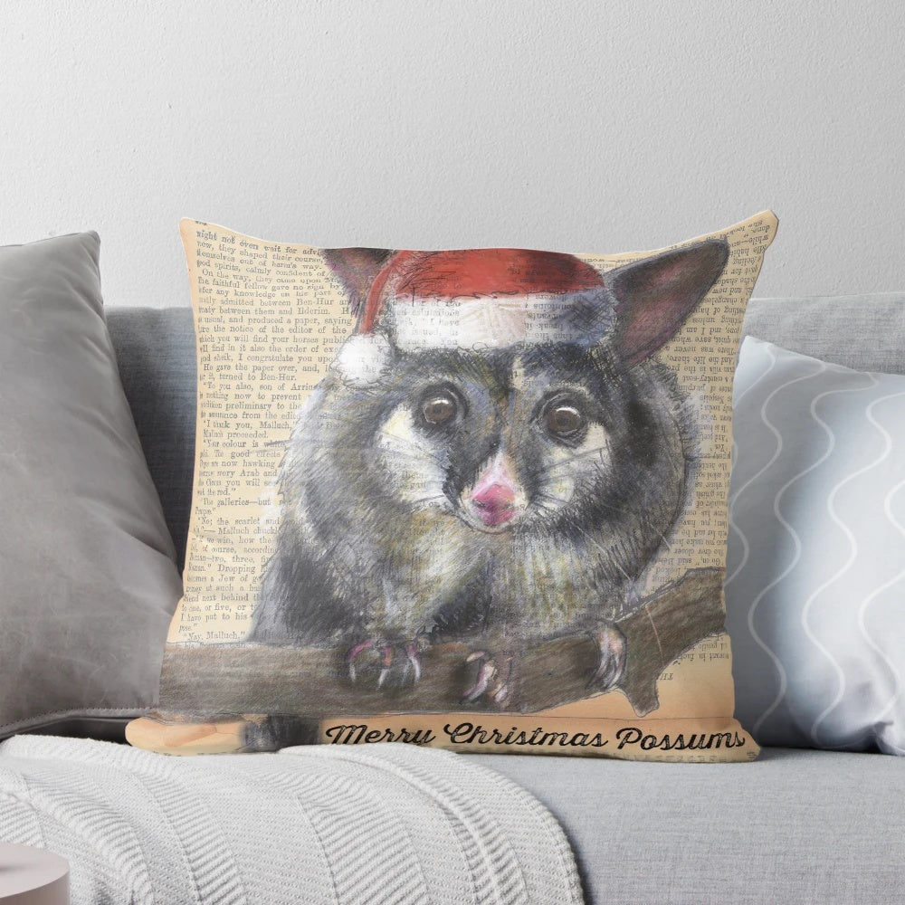 Cozy and cute Christmas Possum plush pillow with whimsical Australian wildlife design