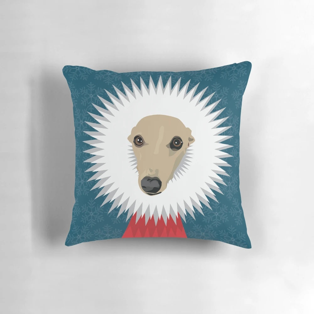 Festive Christmas Whippet Pillow with Ruff Design