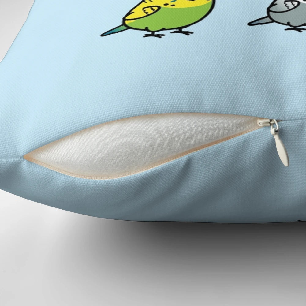 Soft, plush pillow featuring a cute, chubby parakeet or budgie design
