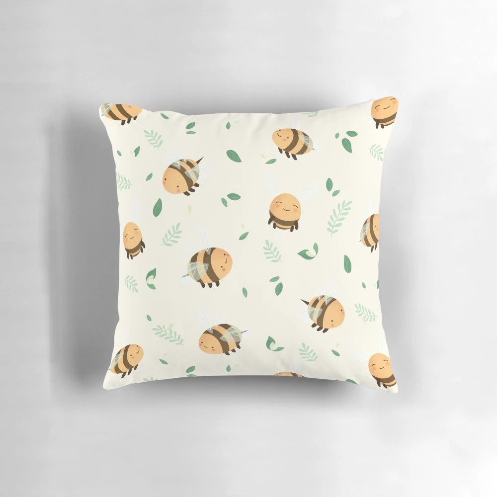 A soft, plush pillow featuring a cute, chubby bumble bee design