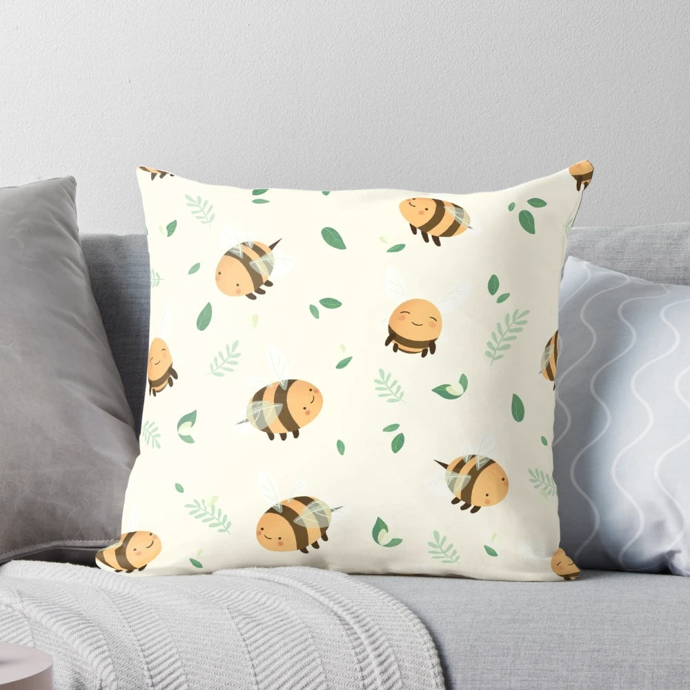 A soft, plush pillow featuring a cute, chubby bumble bee design