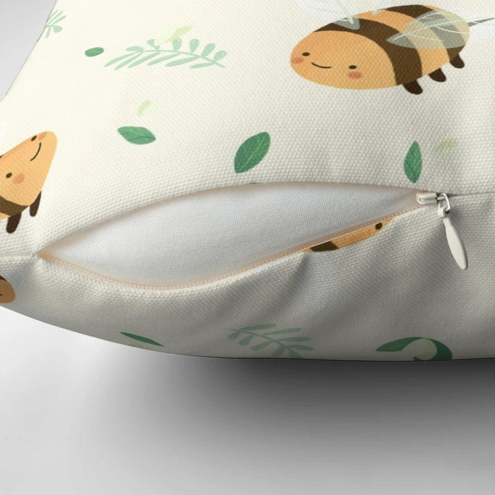 A soft, plush pillow featuring a cute, chubby bumble bee design