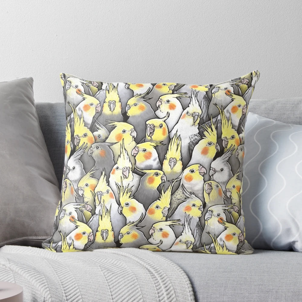 Soft and cozy cockatiel bird pattern pillow for parrot and pet owners