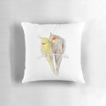 Soft, plush pillow featuring a whimsical watercolor design of a cute cockatiel
