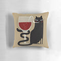 Cocktail Cat Pillow with Charming Black Cat and Wine Glass Design