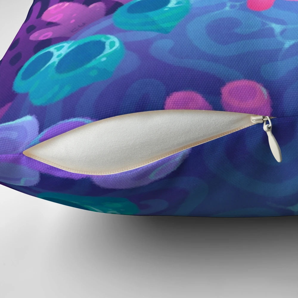 Colorful coral axolotl plush pillow with a cute, whimsical design