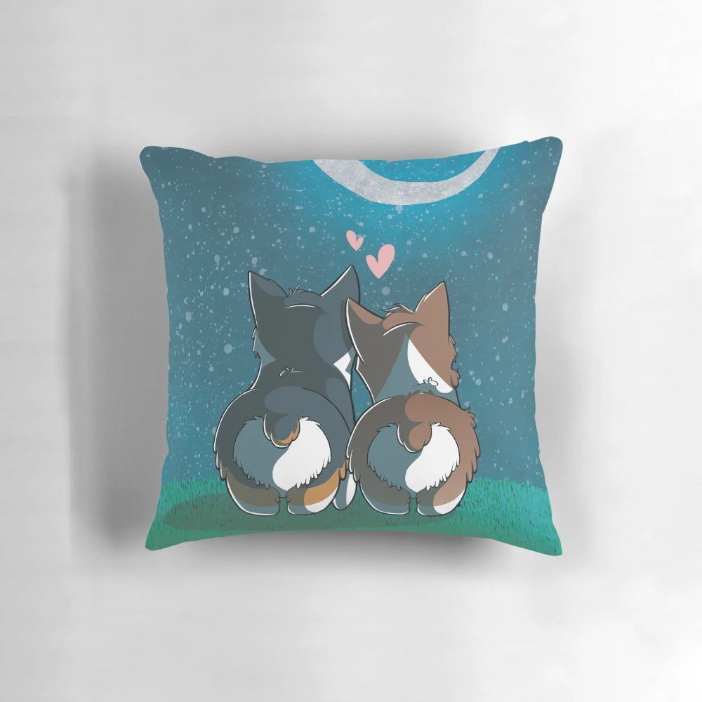 Illustration of a cute corgi dog's behind on a white pillow