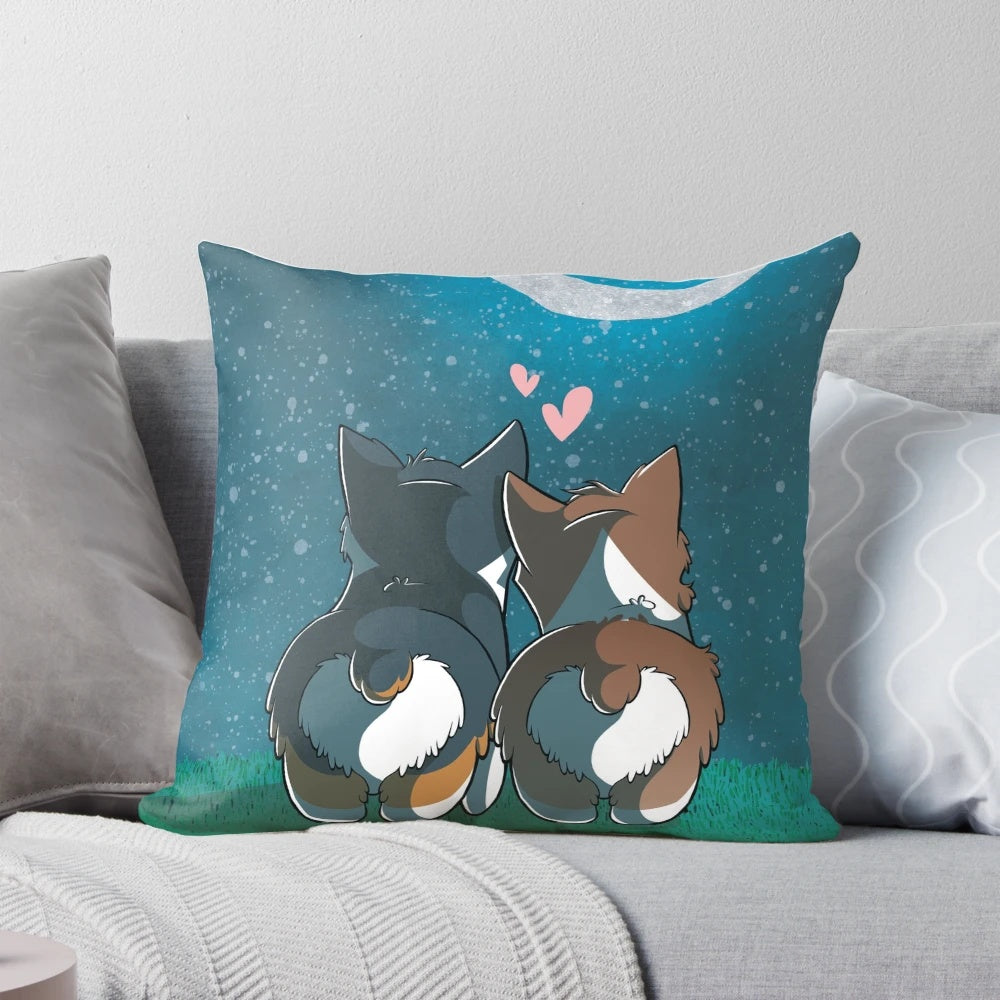 Illustration of a cute corgi dog's behind on a white pillow