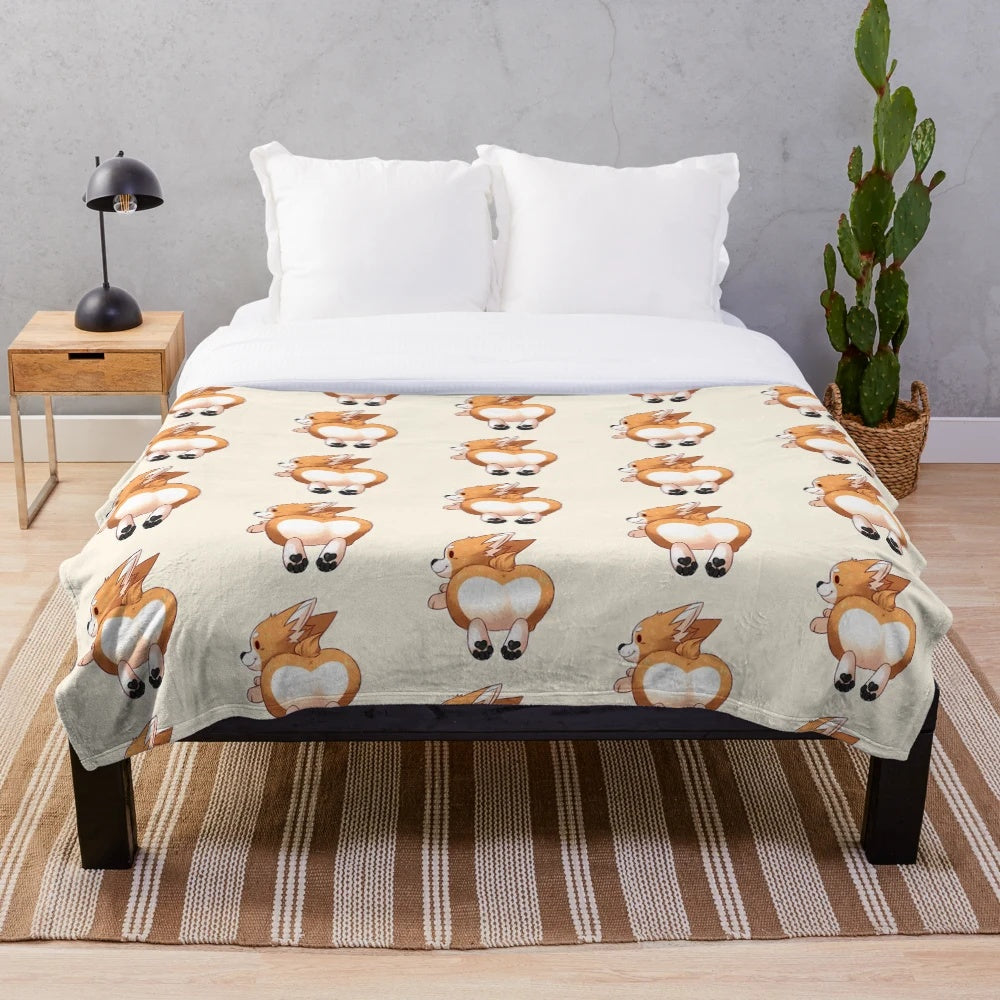 Corgi Butt Plush Blanket with Soft Paw Prints
