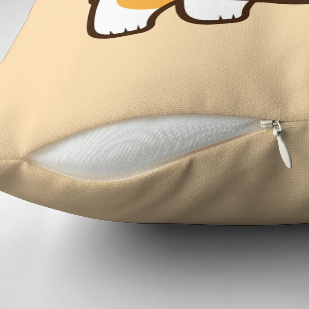 Cute corgi dog wearing a shark costume sitting on a decorative pillow