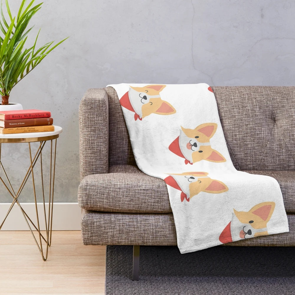 Soft and cozy plush blanket with adorable corgi dog pattern