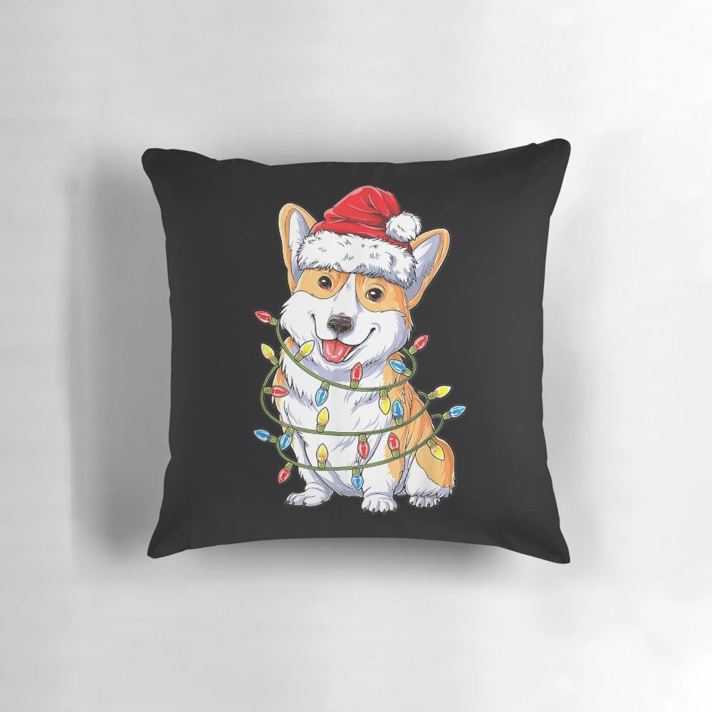 Soft and plush Corgi Santa Christmas pillow with a cozy, festive design.