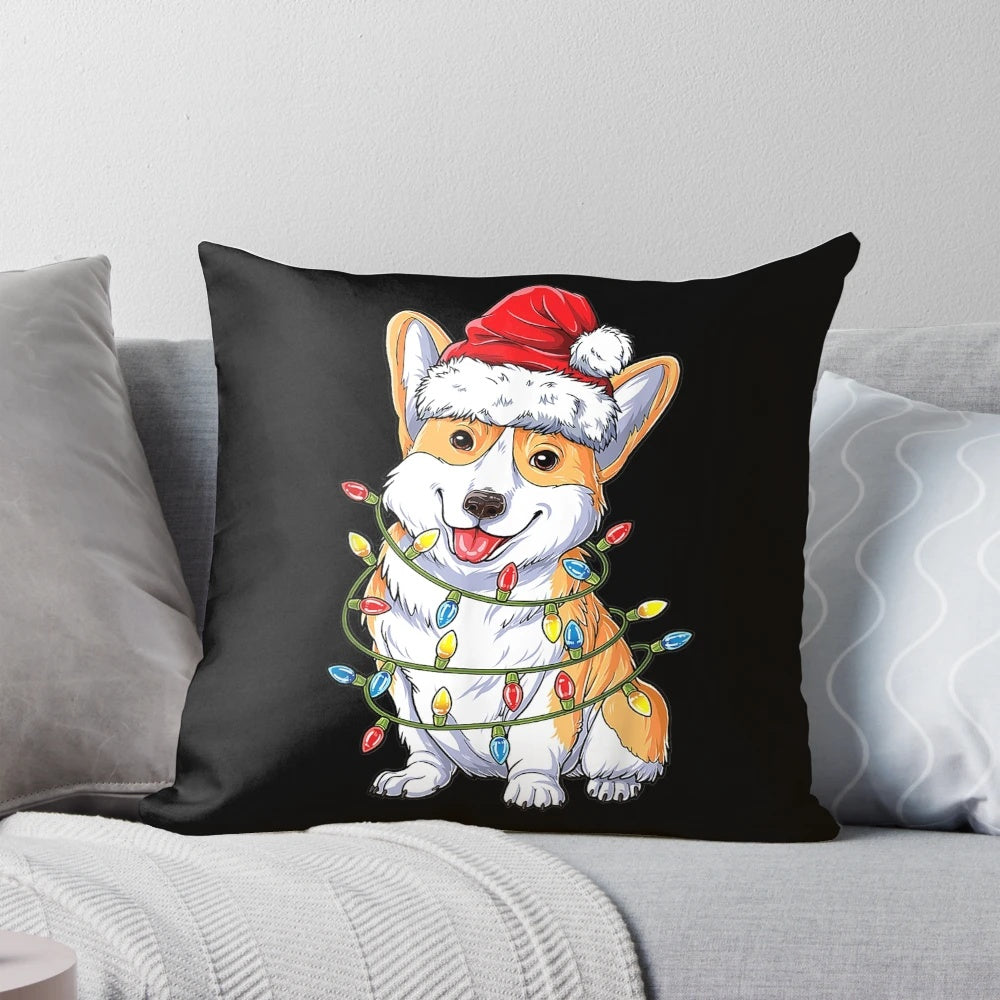 Soft and plush Corgi Santa Christmas pillow with a cozy, festive design.
