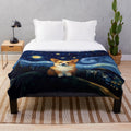 A Corgi Starry Night Plush Blanket featuring a cute corgi in a starry night design