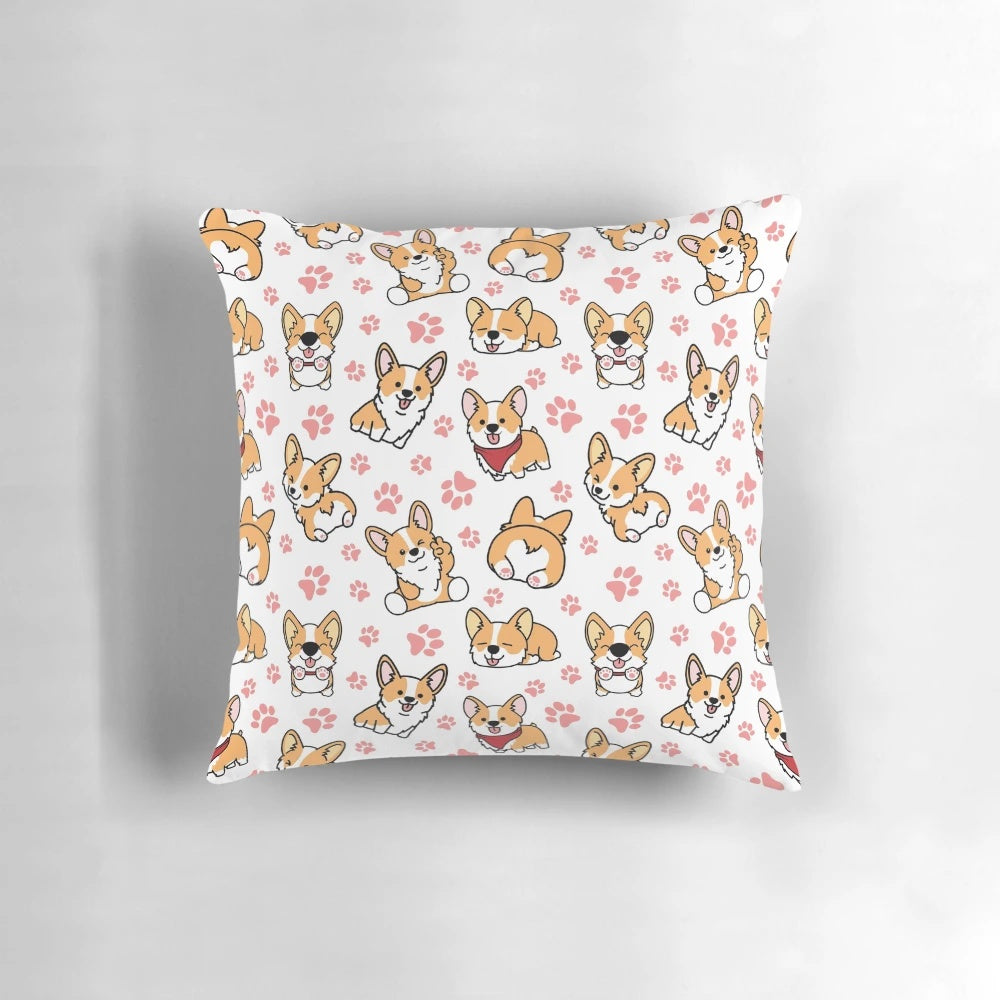Soft, plush throw pillow featuring a cute corgi image