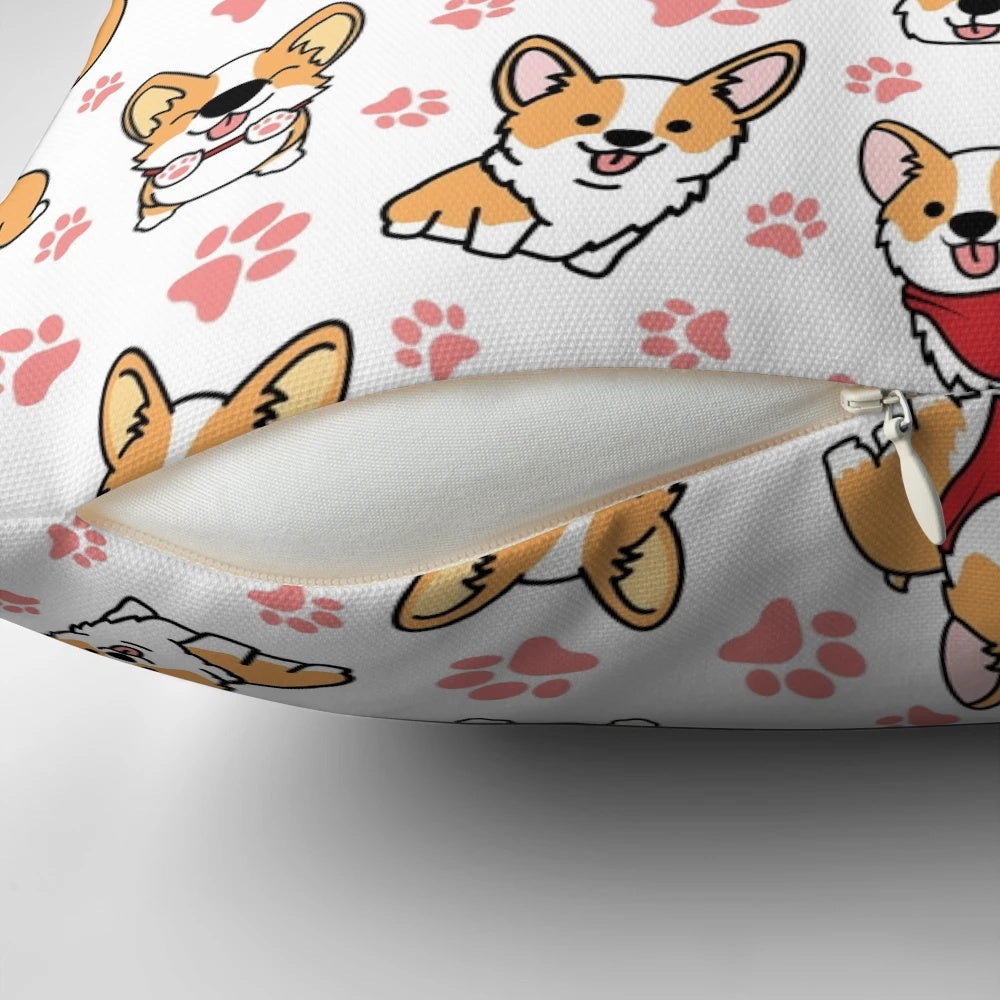 Soft, plush throw pillow featuring a cute corgi image