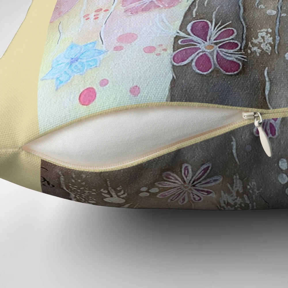 Flower Cow Auntie Pillow, a soft and charming décor piece featuring a cow design with beautiful flowers.