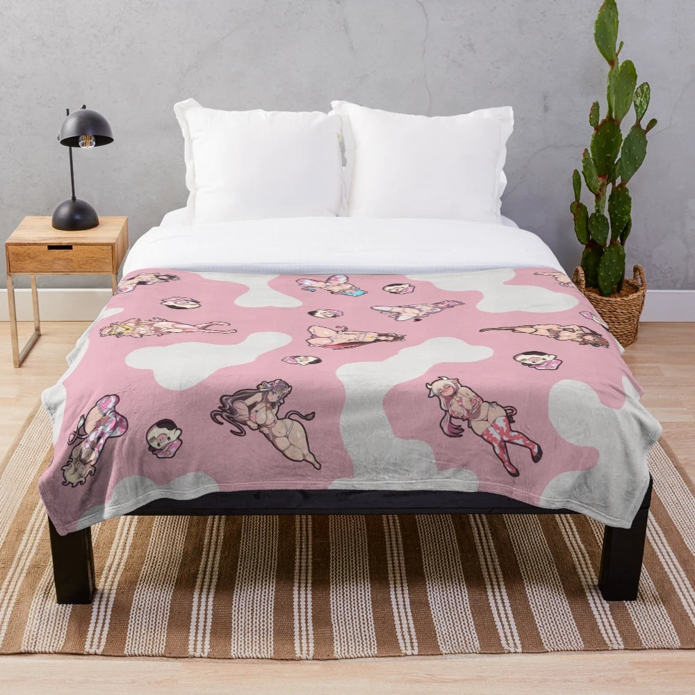 Soft and cuddly plush blanket featuring a cute cow design for anime enthusiasts
