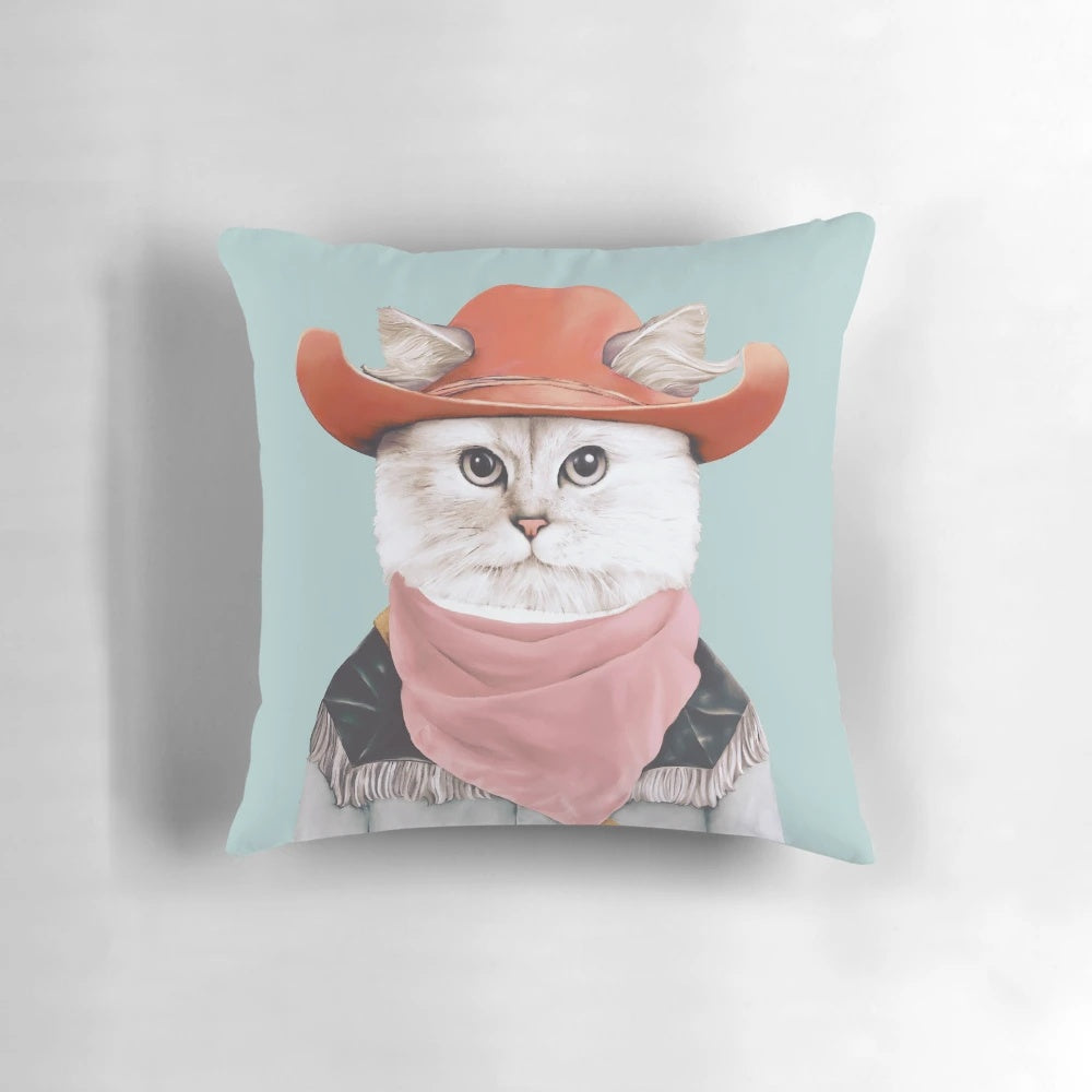 Plush Rodeo Cat Pillow with Cowboy Costume for Nursery Decor