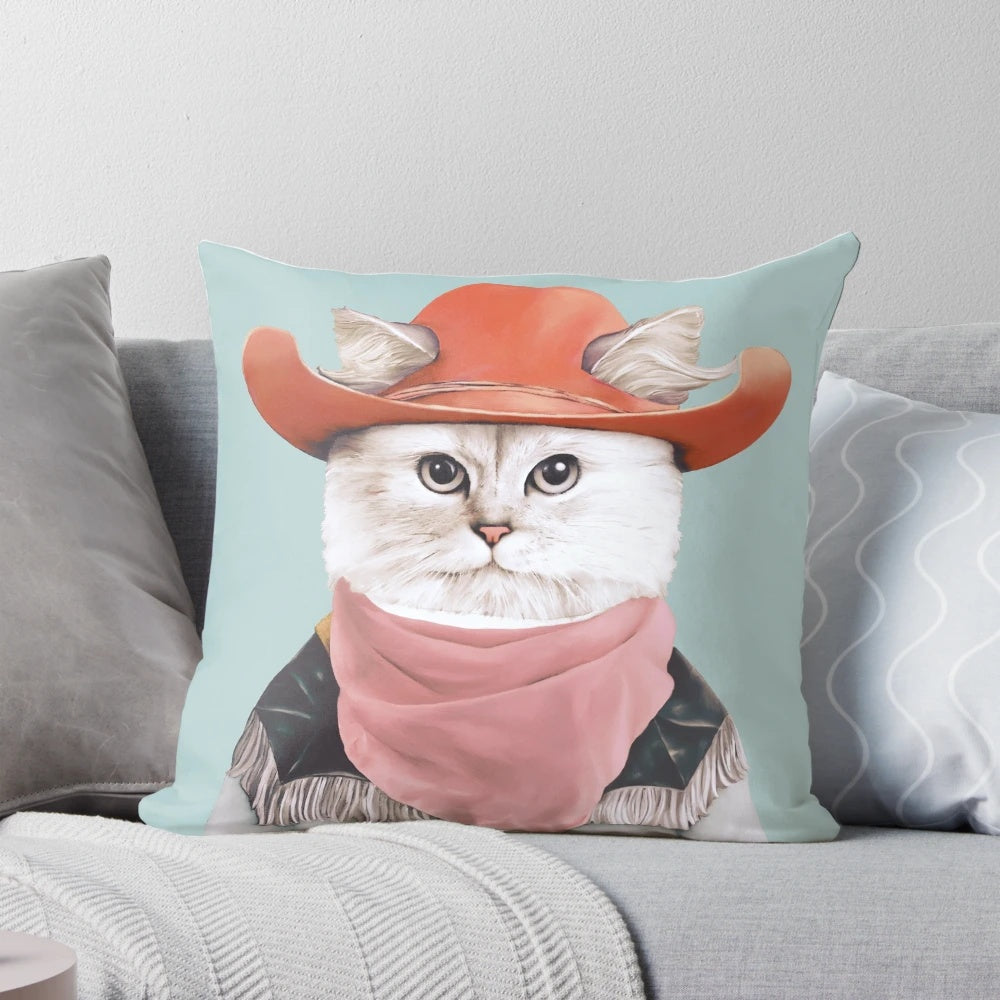 Plush Rodeo Cat Pillow with Cowboy Costume for Nursery Decor
