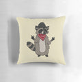 Plush Pillow Featuring a Raccoon Wearing a Cowboy Hat