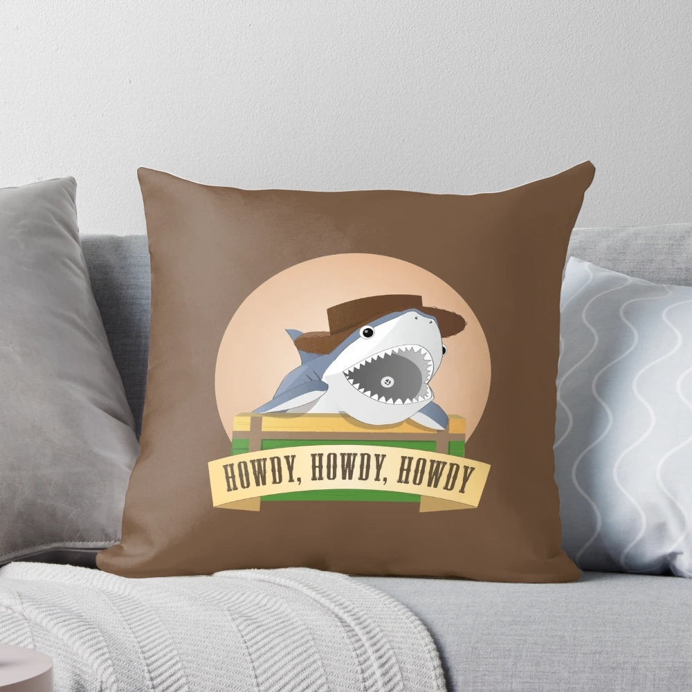 Soft, cuddly cowboy shark plush pillow inspired by Toy Story