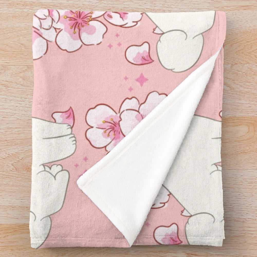 Cream colored Shiba Inu dog breed plush blanket with Japanese cherry blossom design