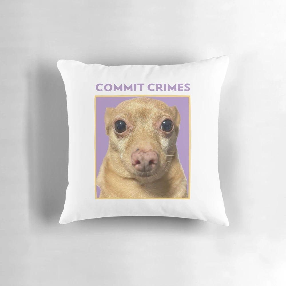 Cute and quirky plush pillow featuring a mouse in a criminal outfit